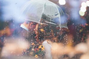 man and woman in umbrella